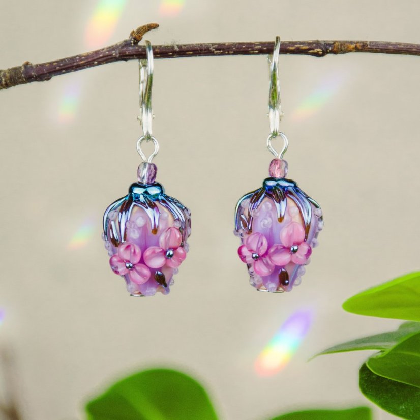 Glass Bud Earrings - Ag 925