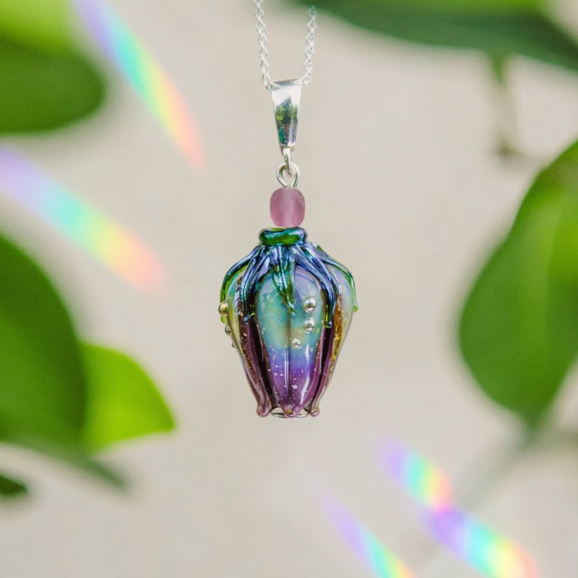 Náhrdelník se skleněným poupátkem - Ag 925