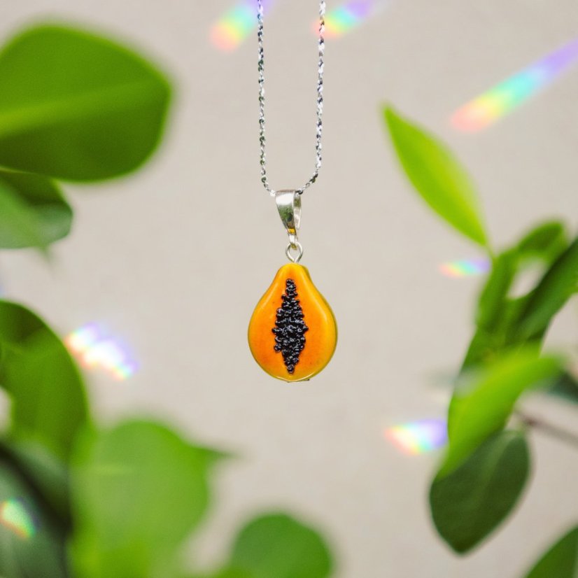 Glass Papaya Necklace - Ag 925