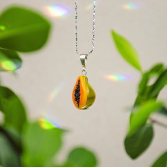 Glass Papaya Necklace - Ag 925