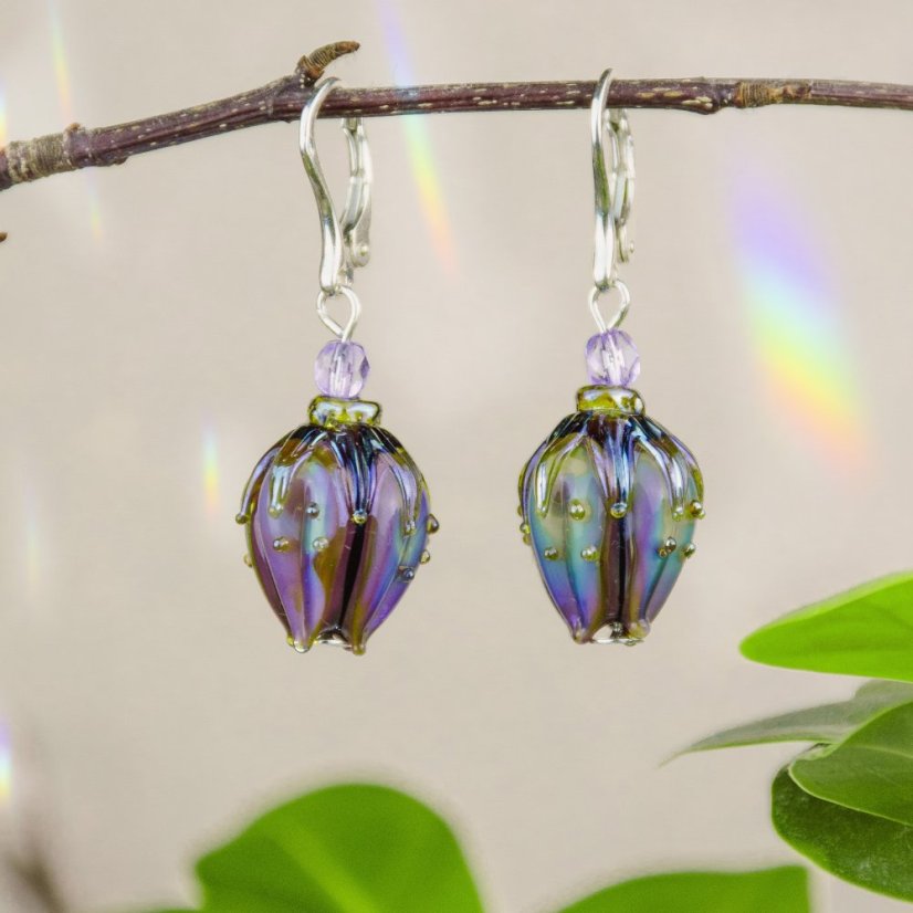 Náušnice se skleněnými poupátky - Ag 925