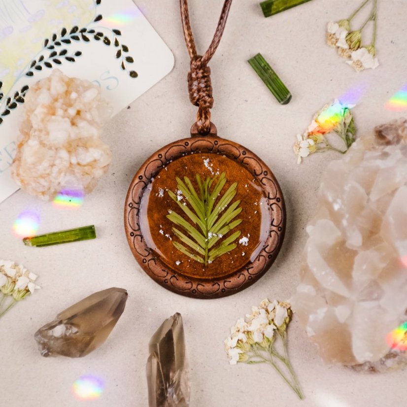 Wooden Necklace with Pine Needles