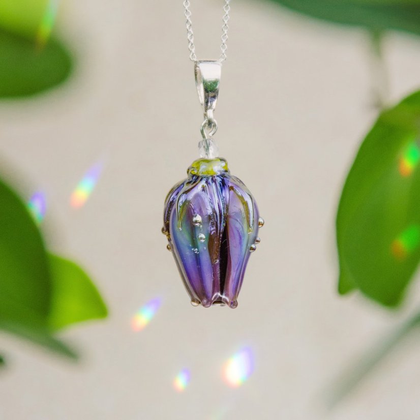 Náhrdelník se skleněným poupátkem - Ag 925