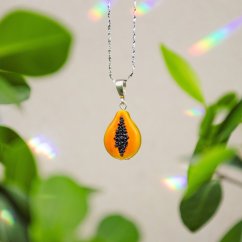 Glass Papaya Necklace - Ag 925