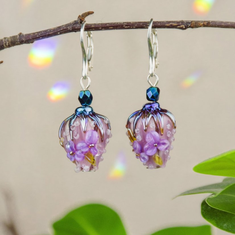 Náušnice se skleněnými poupátky - Ag 925