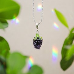 Glass Black Raspberry Necklace - Ag 925
